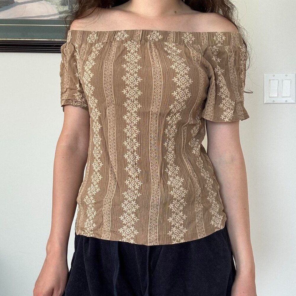 simply noelle brown boho top